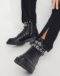quilted boots with chain detail in black