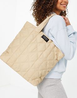 recycled polyester quilted tote bag in beige-Neutral