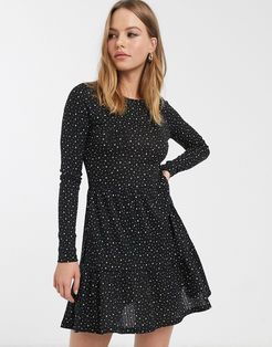 ribbed dress with frill stars-Black