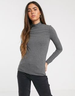 ribbed jersey top with embellished sleeve detail in gray-Grey