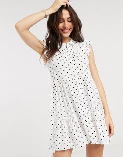 sleeveless shirt dress in white polka dot-Multi