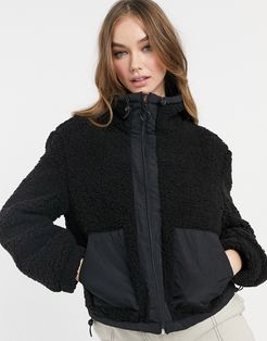 STR sherpa fleece jacket with pockets in black