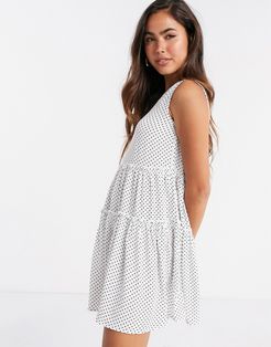 STR tiered smock dress in dot print-White