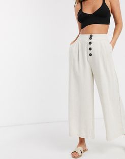 wide leg pants with 5 buttons in beige-Neutral
