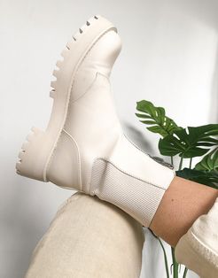 zip front chelsea boots in ecru-White