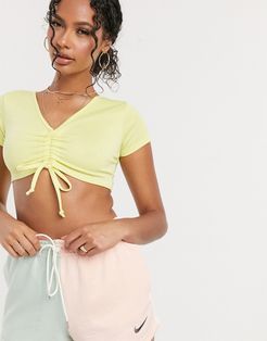 mix and match ruched crop t-shirt in pastel yellow