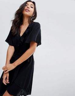 Mable Belted Wrap Dress-Black