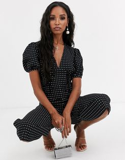 Dynamic polka dot crop jumpsuit-Black