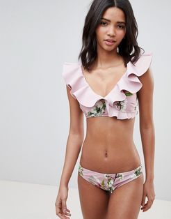 floral frill classic bikini bottom-Pink
