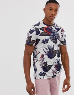 t-shirt with large floral print in gray