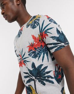 tropical palm print t-shirt in light gray