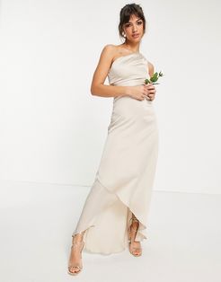 Bridesmaid one shoulder maxi dress in mink-Brown