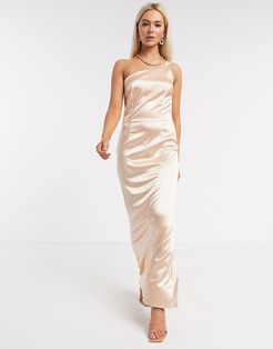 Bridesmaid one shoulder satin maxi dress in champagne-Gold