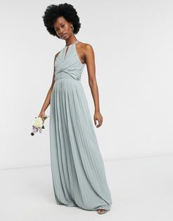 bridesmaid pleated wrap detail maxi dress in sage-Green