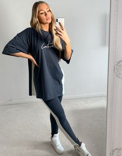 panelled logo oversized set t-shirt-Grey