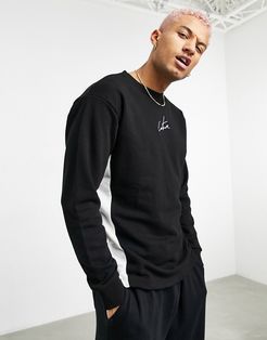 pannelled hemless crew sweatshirt in black