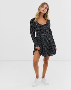 Domino polka dot smock dress-Black