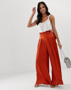 wide leg pants with D ring belt in copper