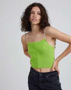 crop top in rib knit with chain strapping-Green