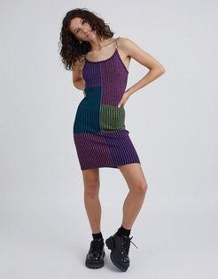 mini dress in patchwork glitter stripe with chain straps-Multi