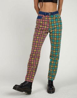 mom jeans in mixed plaid-Multi