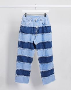 mom jeans in patchwork stripe-Blues