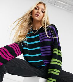 oversized sweater in stripe knit-Black