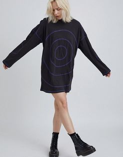 oversized t-shirt dress with contrast overlocking-Black