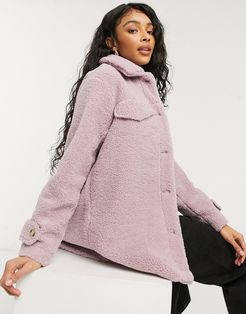 kaila teddy fleece shirt style coat in lilac-Purple