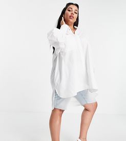 Threadbare Plus Size oversized balloon sleeve shirt dress in white