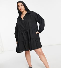 Threadbare Plus Size tiered shirt dress in black