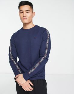 authentic lounge sweatshirt with side logo taping in navy marl-Grey