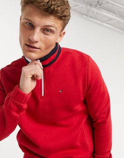 flag collar quarter zip sweater in red