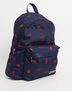 backpack with all over logo in navy