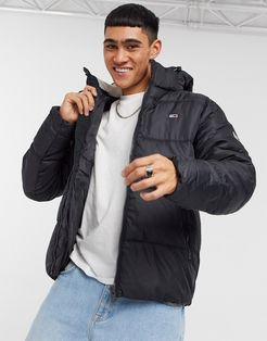 essential hooded puffer jacket in black