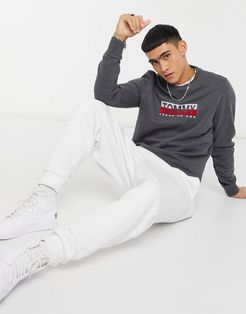 essential split box logo crew neck sweatshirt in dark gray heather-Grey