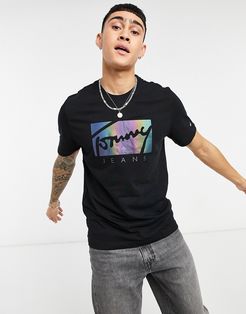 metallic script logo T-shirt in black