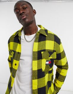 sherpa borg lined check flannel overshirt in yellow