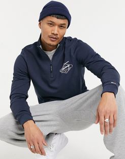 tonal logo mock neck half zip sweatshirt in navy