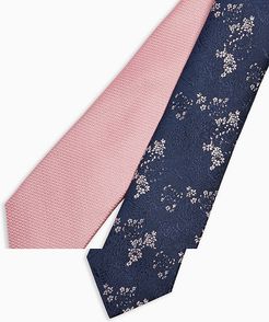 2 pack ties in ditsy floral and textured pink-Multi