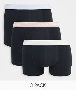 3 pack boxer briefs with pastel waistband in black-Multi