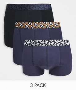 3-pack print waistband trunks in multi
