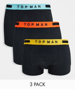3 pack trunks with contrast waistband in black