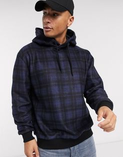 brushed hoody in navy check