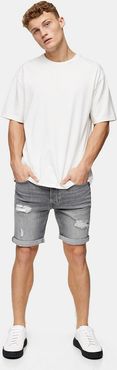 concidered organic ripped denim skinny shorts in gray-Grey