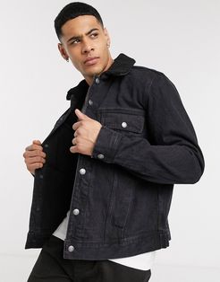 fleece collar jacket in black
