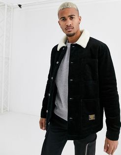 fleece lined cord trucker jacket in black