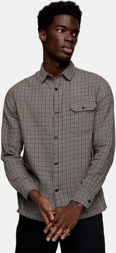 grid check slim shirt in brown-Blues
