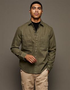 herringbone overshirt in khaki-Green