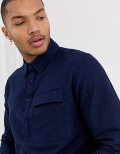 long sleeve shirt in brushed navy